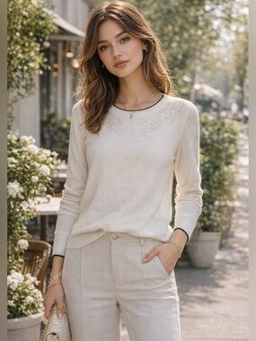 Rag & Bone Adriana Merino Wool Eyelet Sweater Ivory S Soft Knit